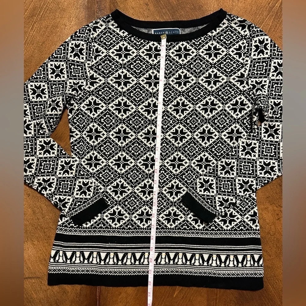 UEC Karen Scott Patterned Sweater Black & White Size Small & 100% Cotton